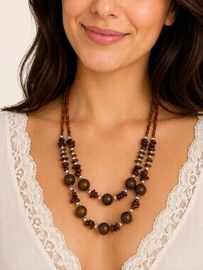 MY STYLE Brown Glass Beaded Necklace Earrings Set